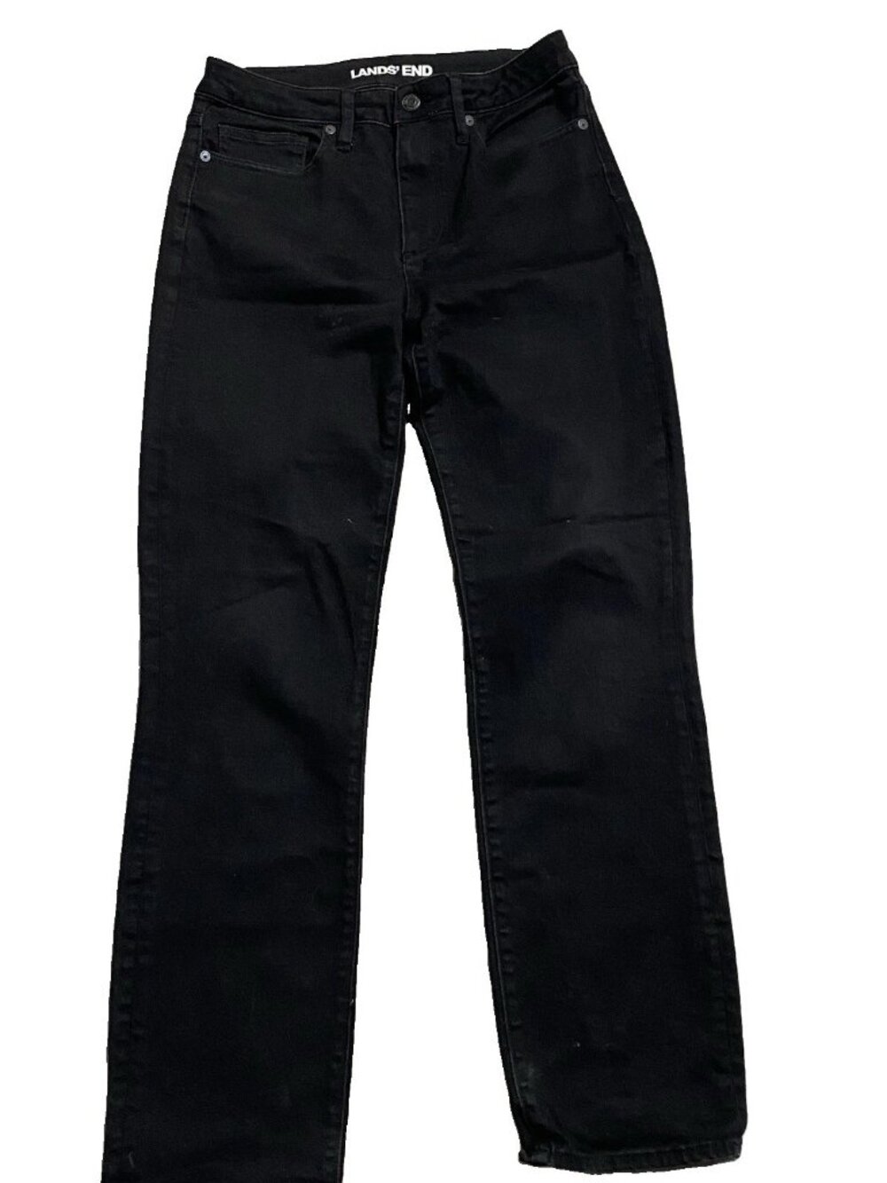 Lands’ End Black Mid Rise Curvy Straight Jeans Pants Womens 7/8 7 8 Stretch